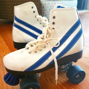 Blue and White Vintage Roller Skates